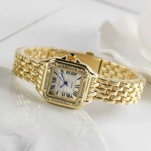 Luxury Gold Plated Zircon Square Quartz Watch